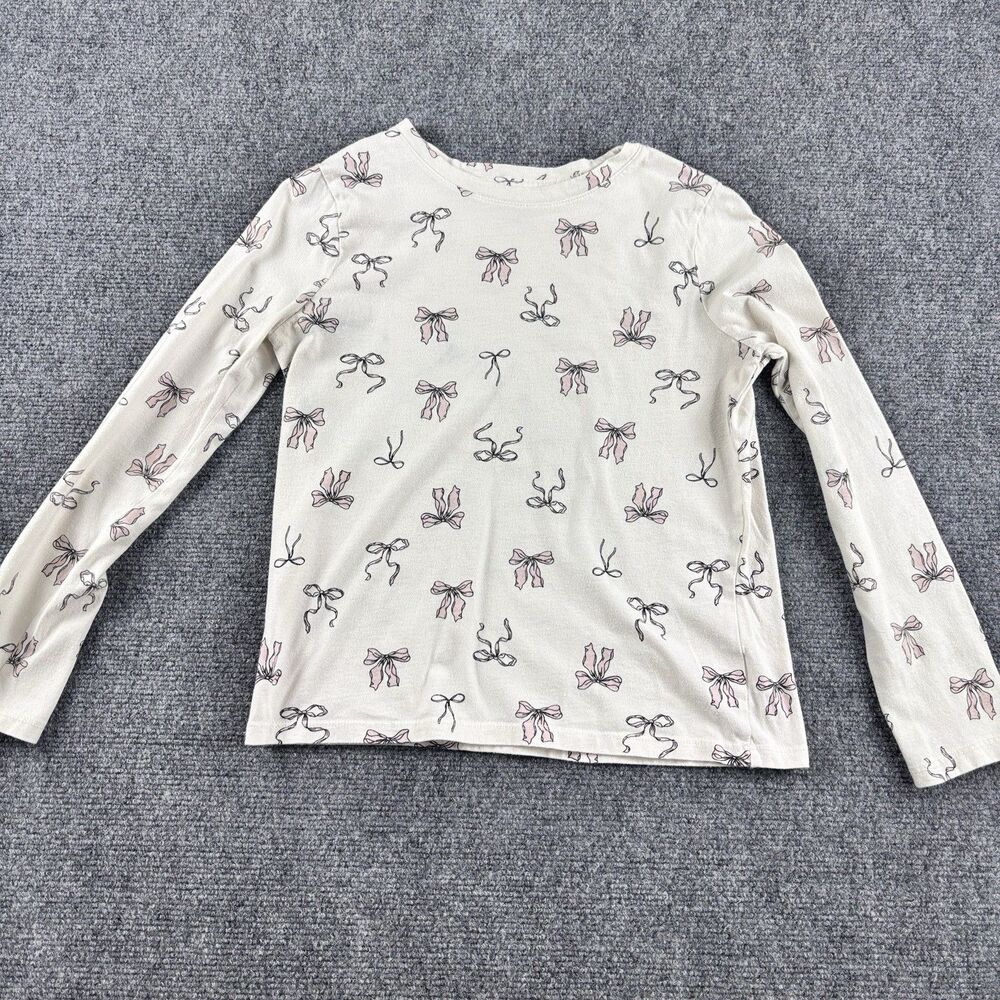 Old Navy Shirt Girls L 10-12 US L White Pink Bow Long Sleeve